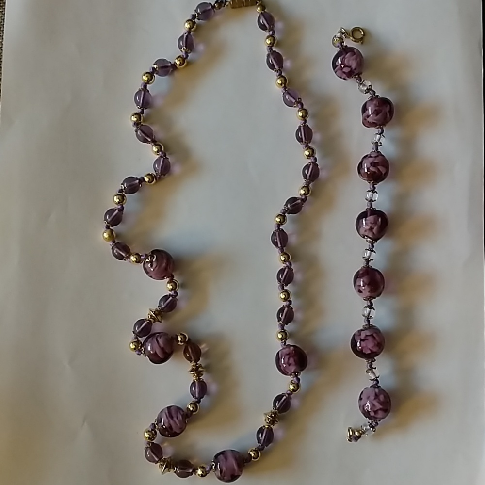 Purple Murano glass necklace and bracelet